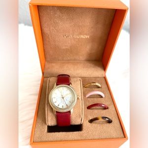 TORY BURCH GIGI Watch Gift Set Red Leather Multi-Gold Tone Factory Refurbished